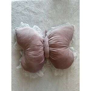 Blush Pink Velvet Butterfly Pillow Lace Trim Decorative Throw